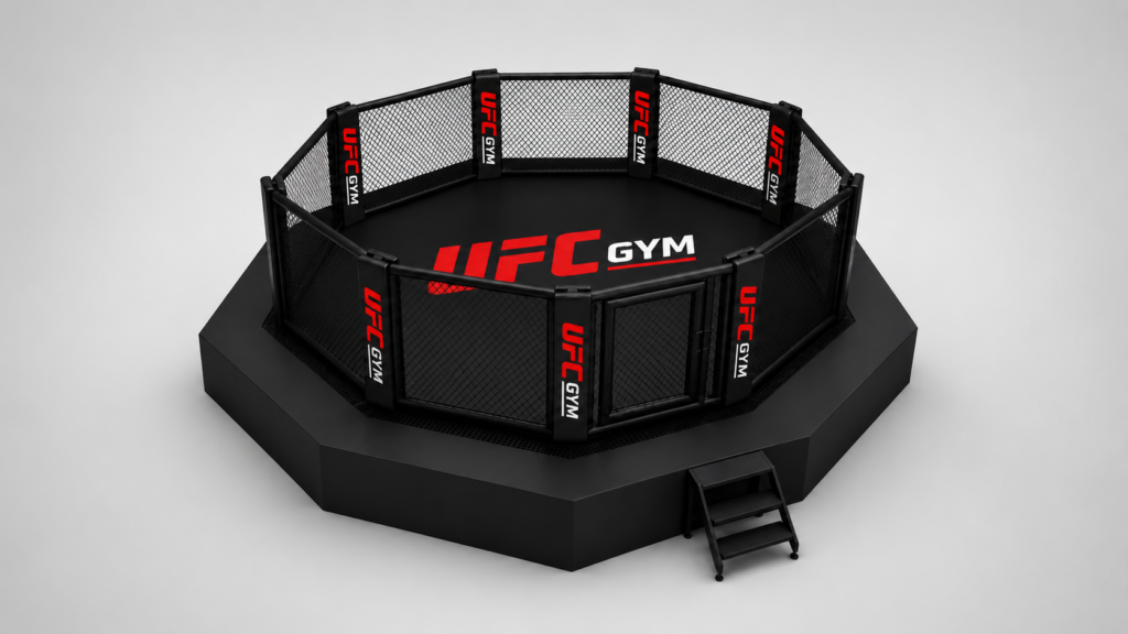 professional MMA cage with raised platform
