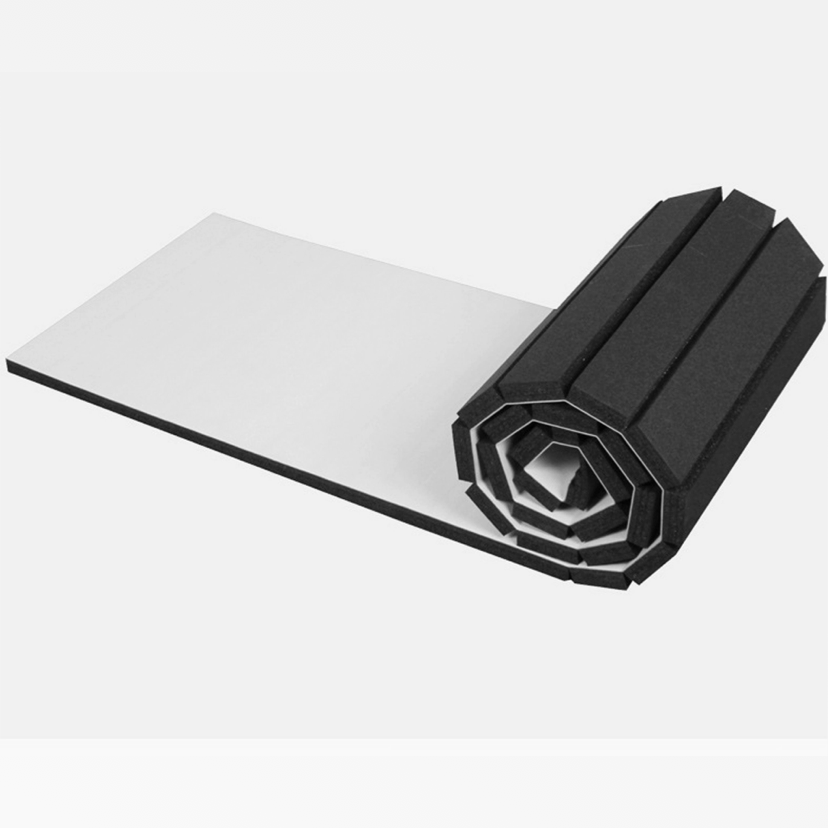 Roll-out martial arts mat partly unrolled, example configuration