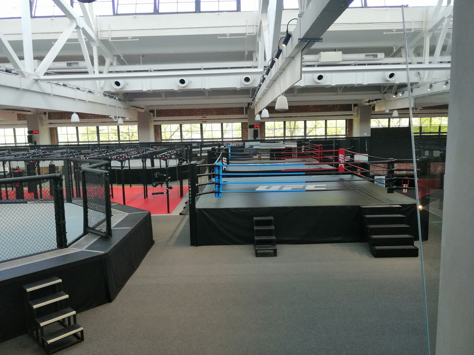 Boxing ring in a commercial training facility