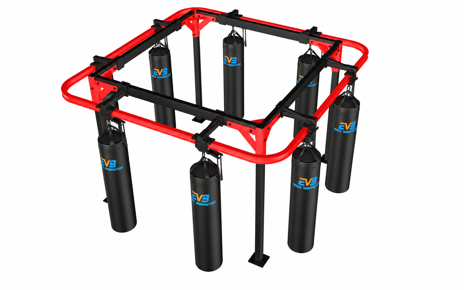 Multi-station configuration with EVB branded heavy bags on white