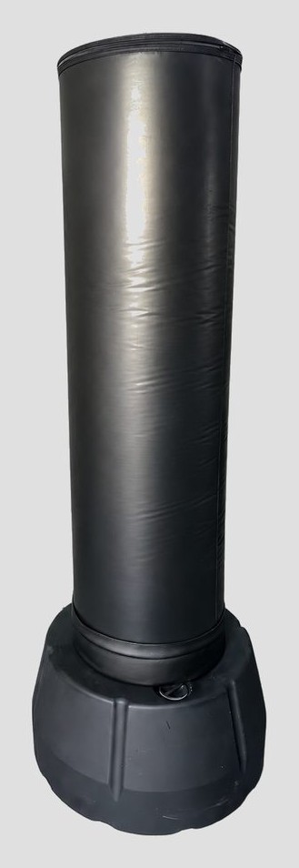 Freestanding water punching bag with cylindrical striking body and wide fillable base